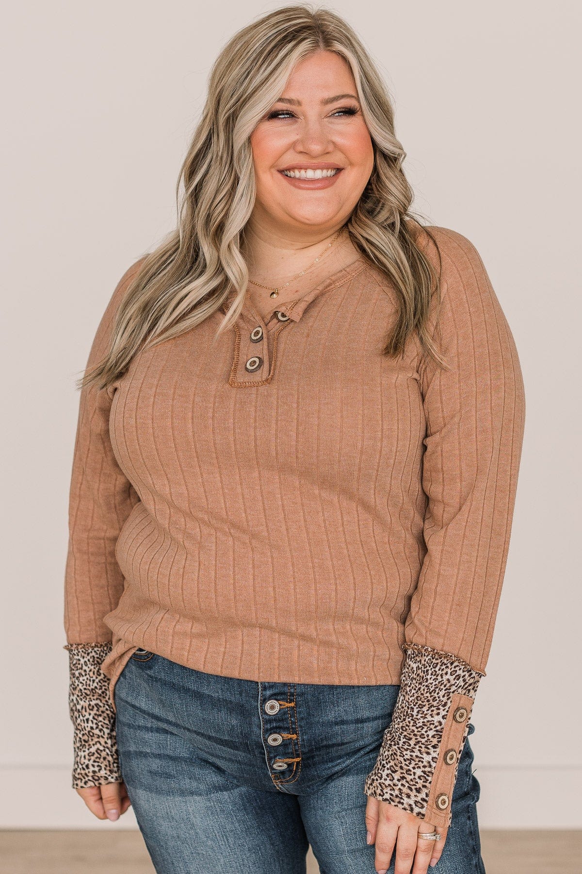 Closer Than Every Button Knit Top- Camel