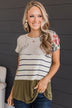 Perpetual Bliss Color Block Top- Ivory & Olive