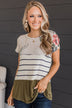 Perpetual Bliss Color Block Top- Ivory & Olive