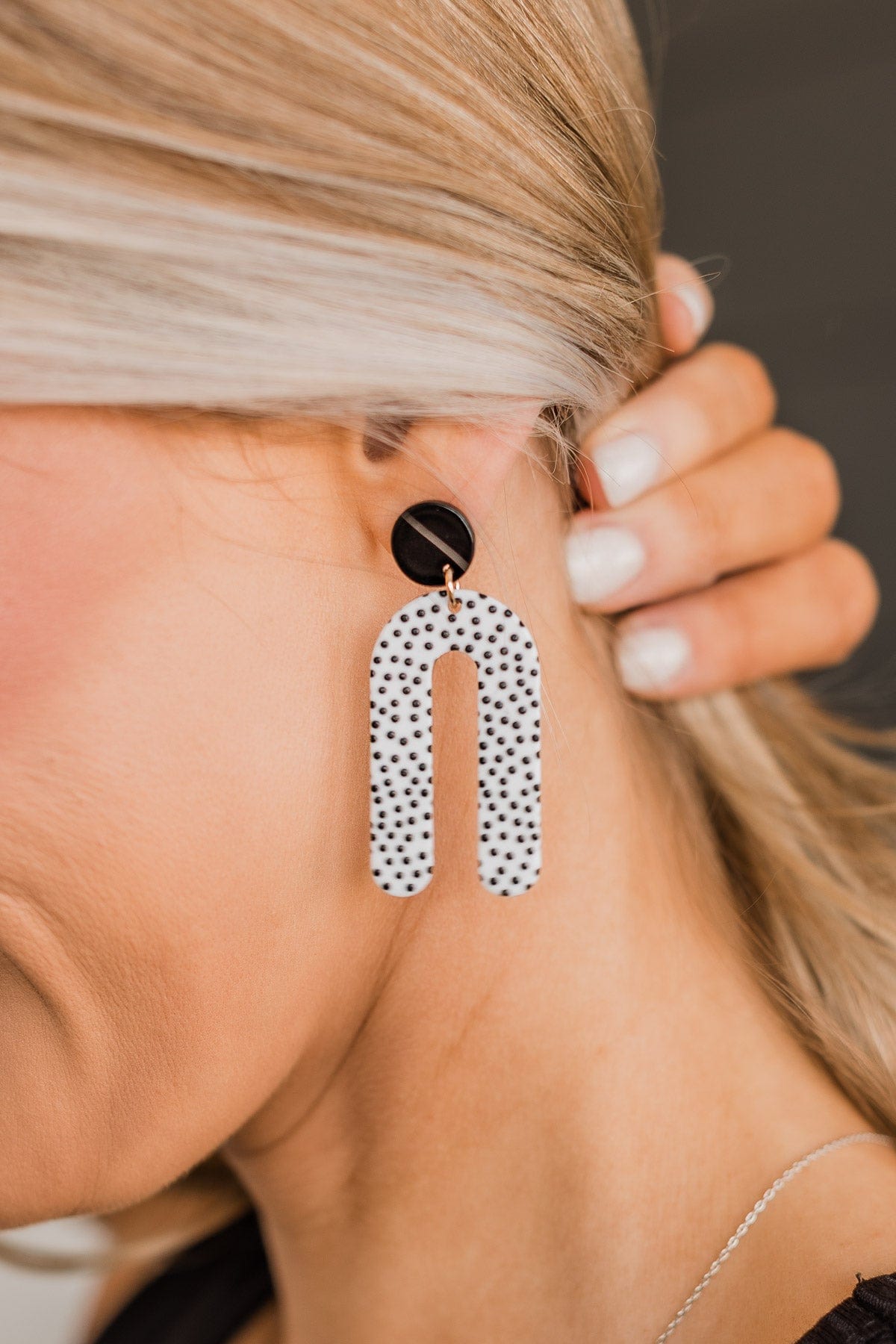 Wanting Love Spotted Arch Dangle Earrings- White