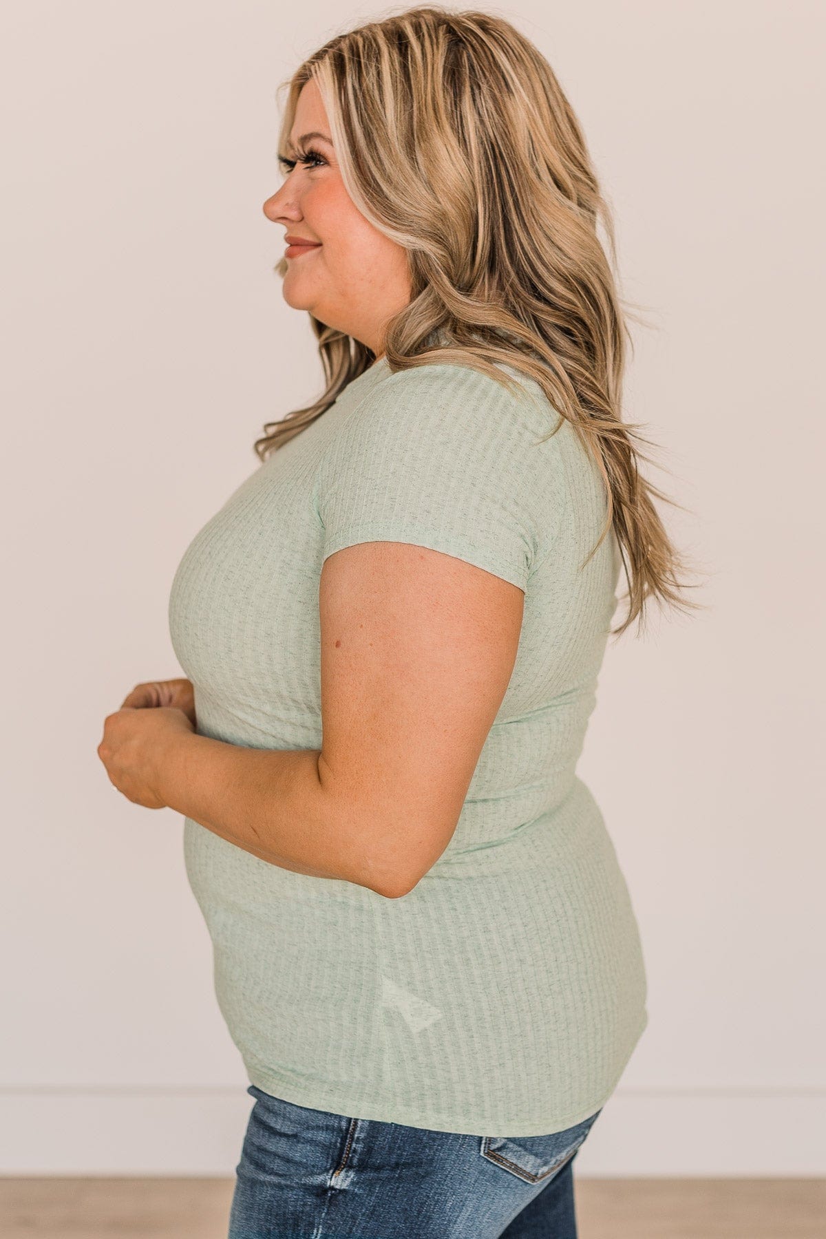 Lean Into Me Short Sleeve Top- Light Sage