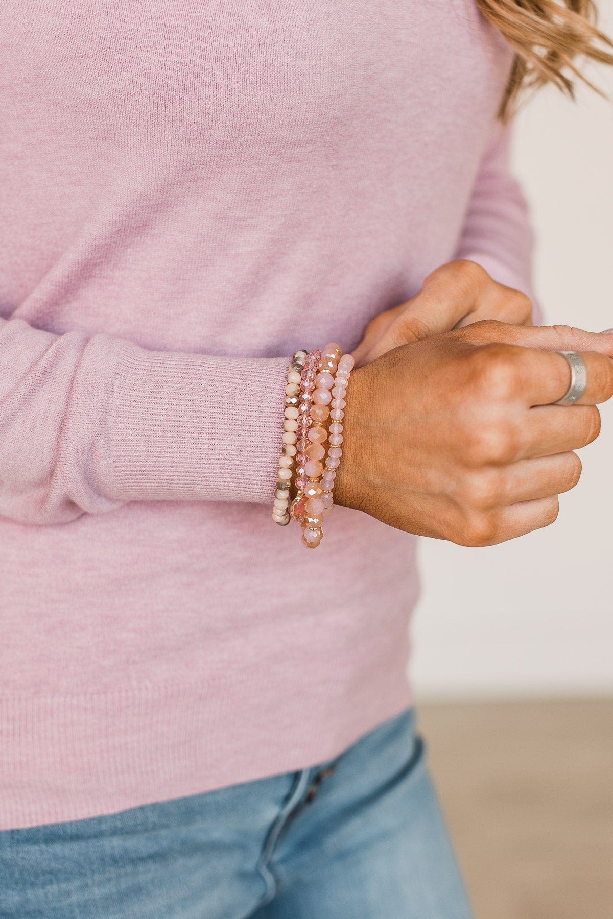 Stay Fabulous Stackable Bracelet Set- Light Pink