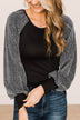 About Last Night Shimmer Sleeve Top- Black & Silver