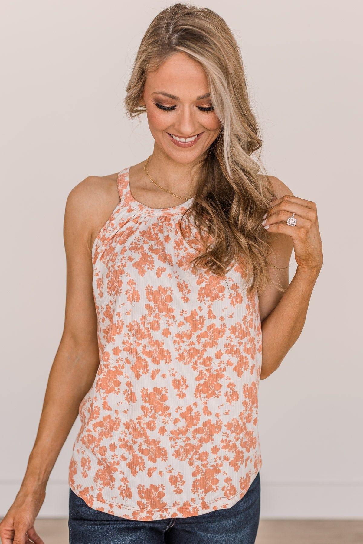 Happiest With You Floral Tank Top- Ivory & Salmon Pink