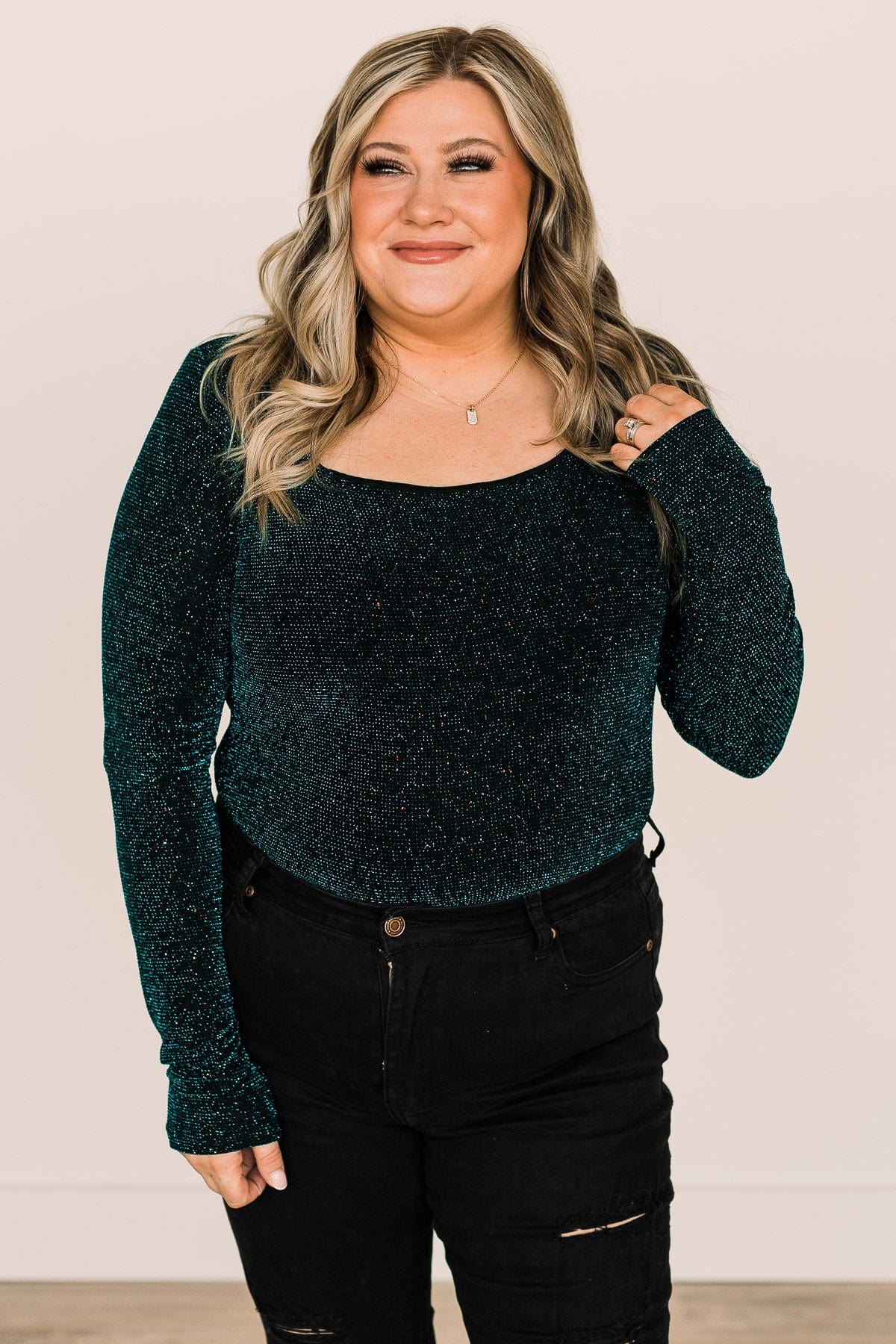 Give It A Whirl Long Sleeve Bodysuit- Black & Teal