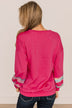In This Together Long Sleeve Knit Top- Hot Pink