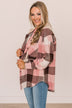 Just Can't Resist Hooded Plaid Top- Blush & Brown
