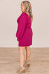 Feeling Cute Long Sleeve Shift Dress- Magenta
