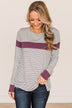 Sweet In Stripes Color Block Top- Ivory & Plum