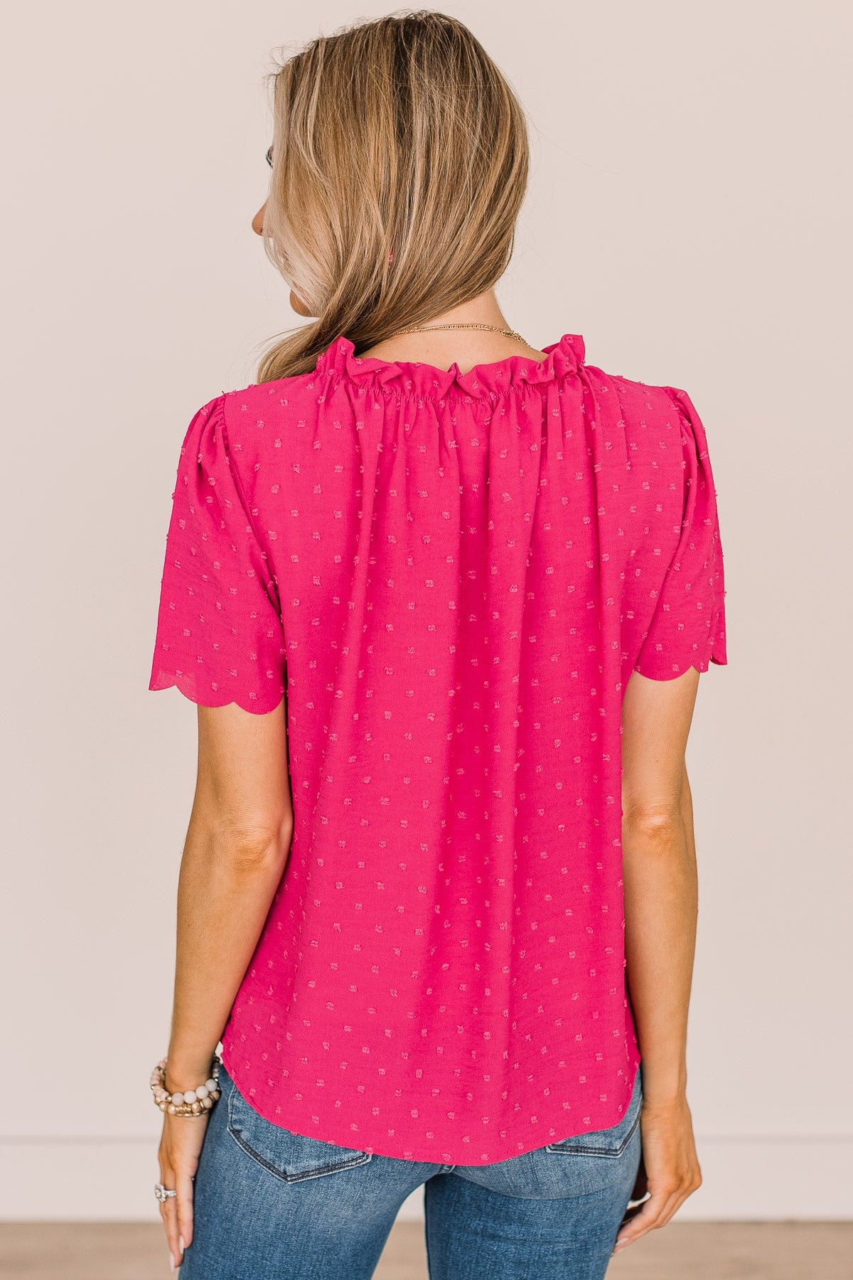 Forever After All Swiss Dot Blouse- Fuchsia