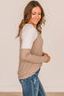 In The Works Button Knit Top- Beige & Ivory