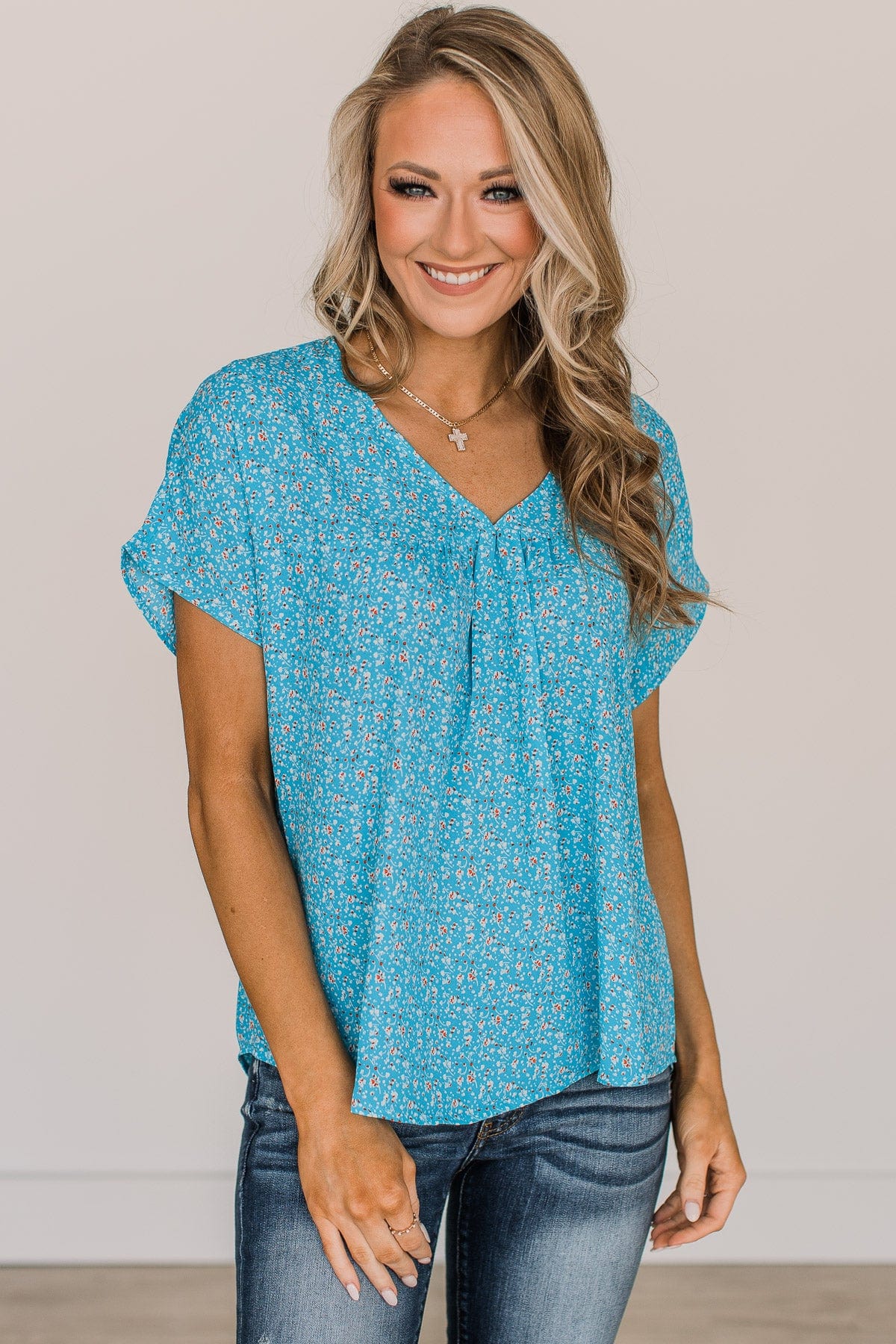 Blissful Days Floral Top- Blue