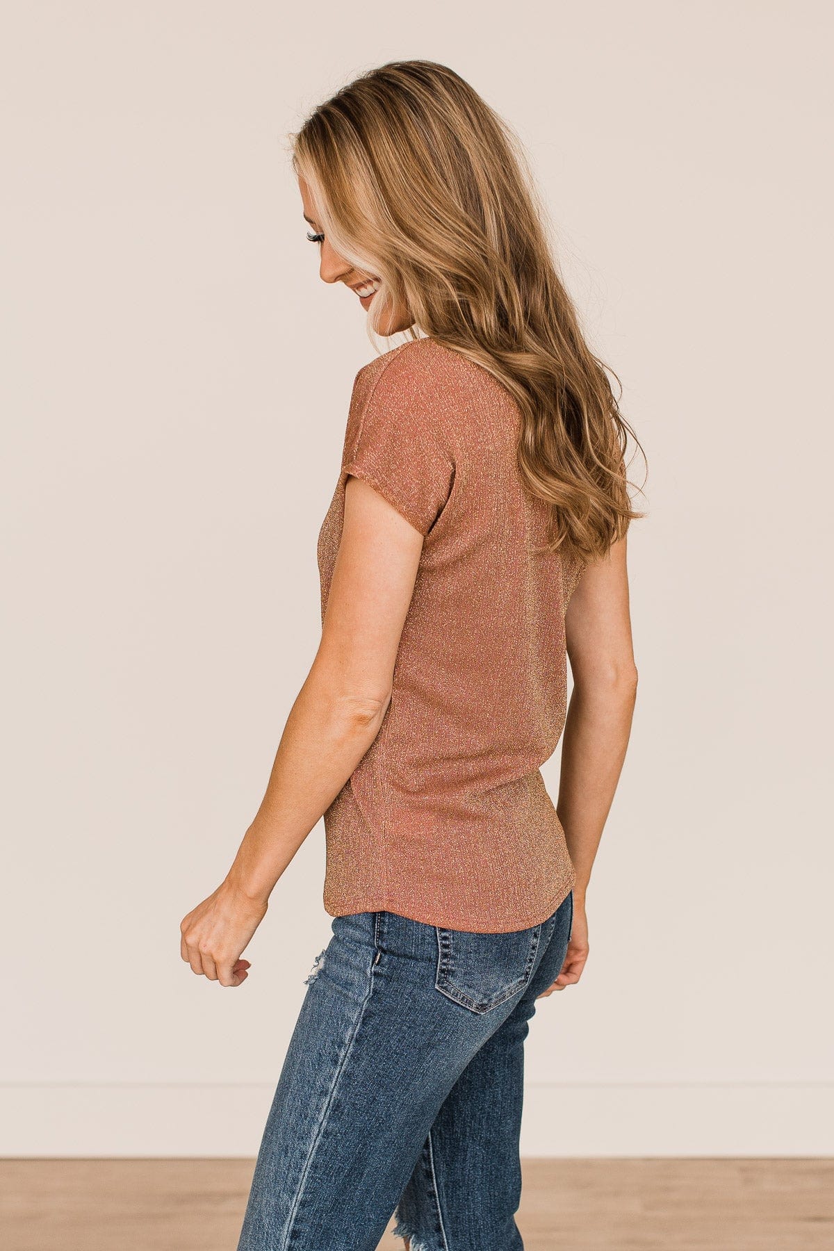 Cue The Confetti Shimmer Top- Mauve & Gold