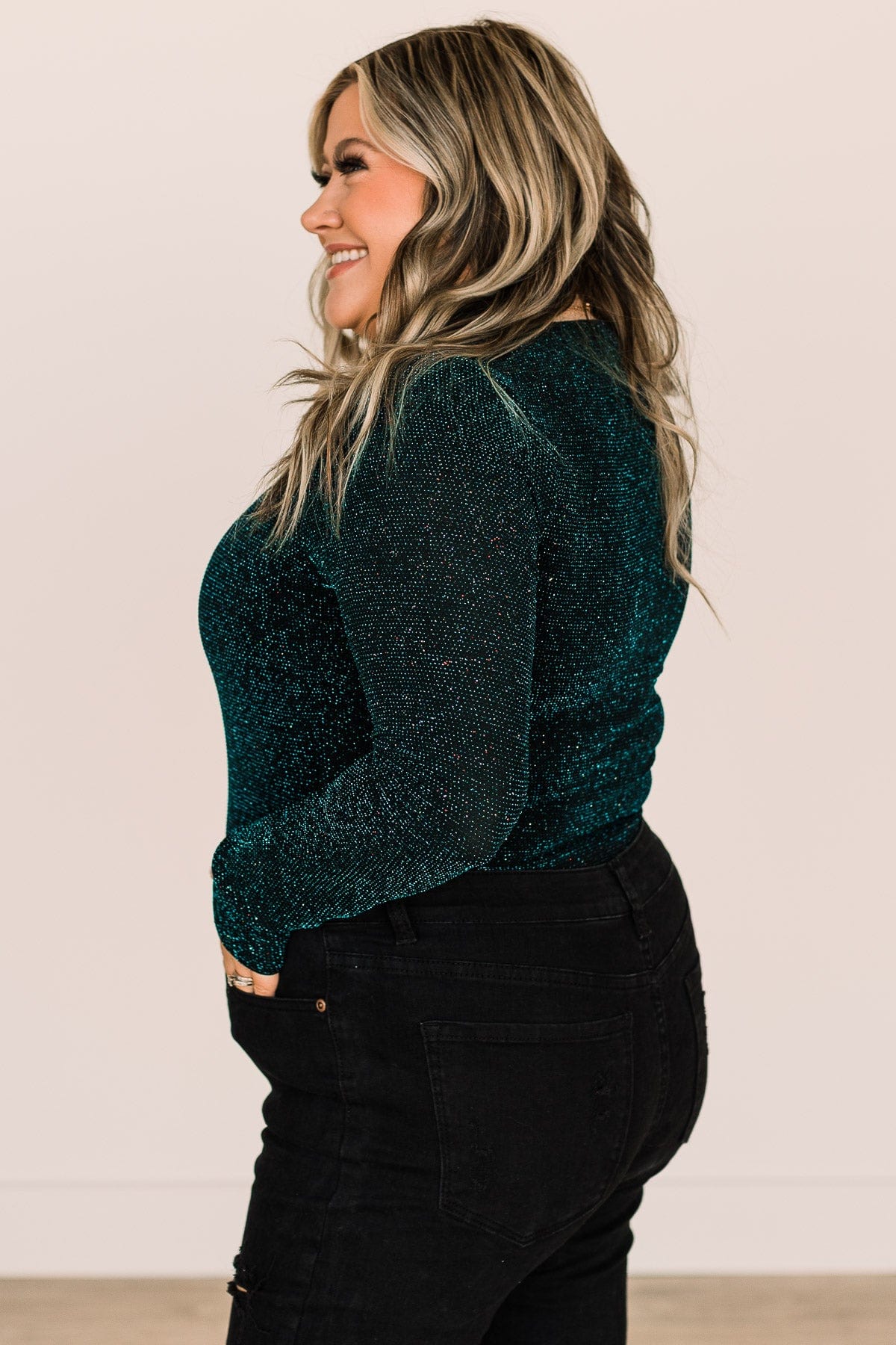 Give It A Whirl Long Sleeve Bodysuit- Black & Teal