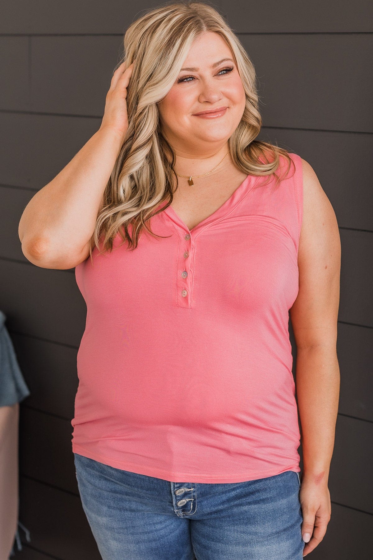Charming Encounters Button Tank Top- Bubblegum Pink