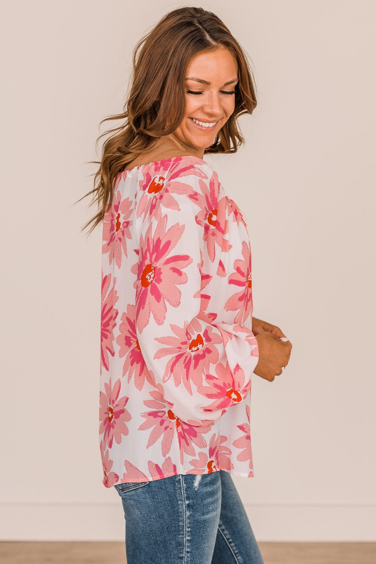 Full Of Hope Floral Blouse- Ivory & Pink