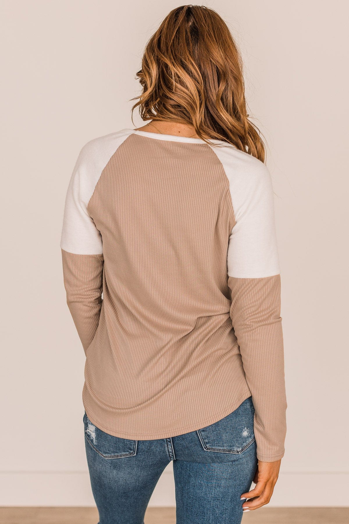 In The Works Button Knit Top- Beige & Ivory