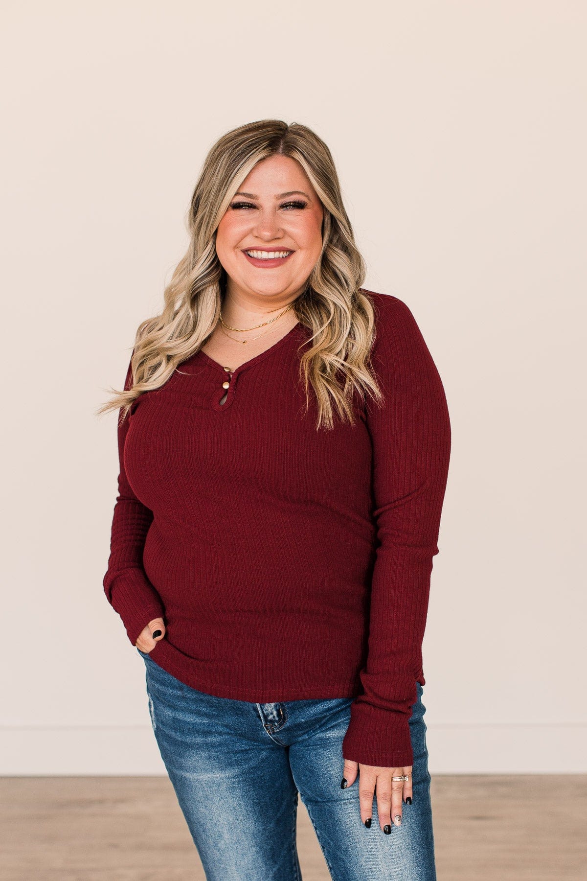 Starting Fresh Ribbed Knit Top- Burgundy
