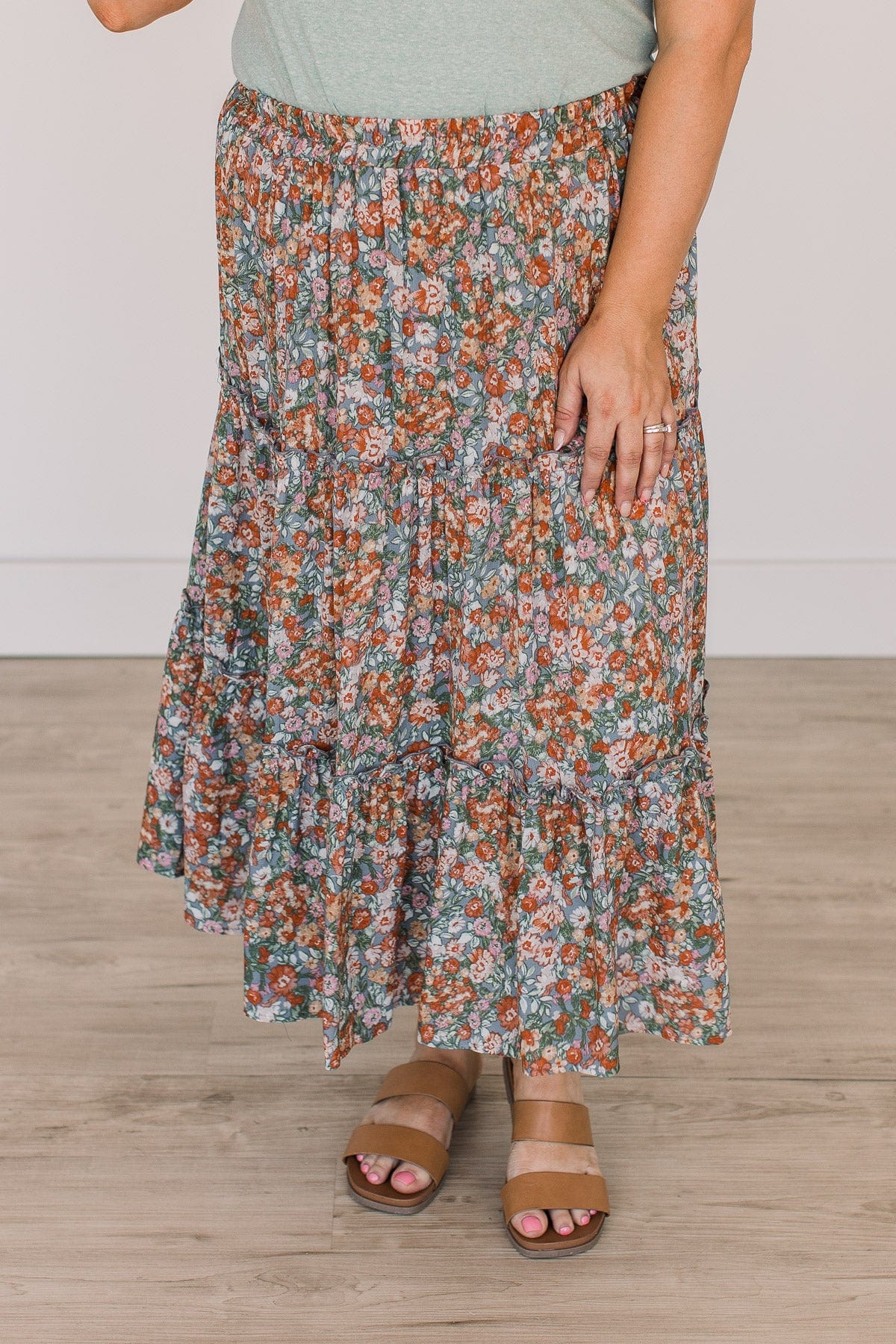 Like A Wildflower Floral Skirt- Grey & Rust