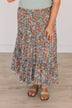 Like A Wildflower Floral Skirt- Grey & Rust
