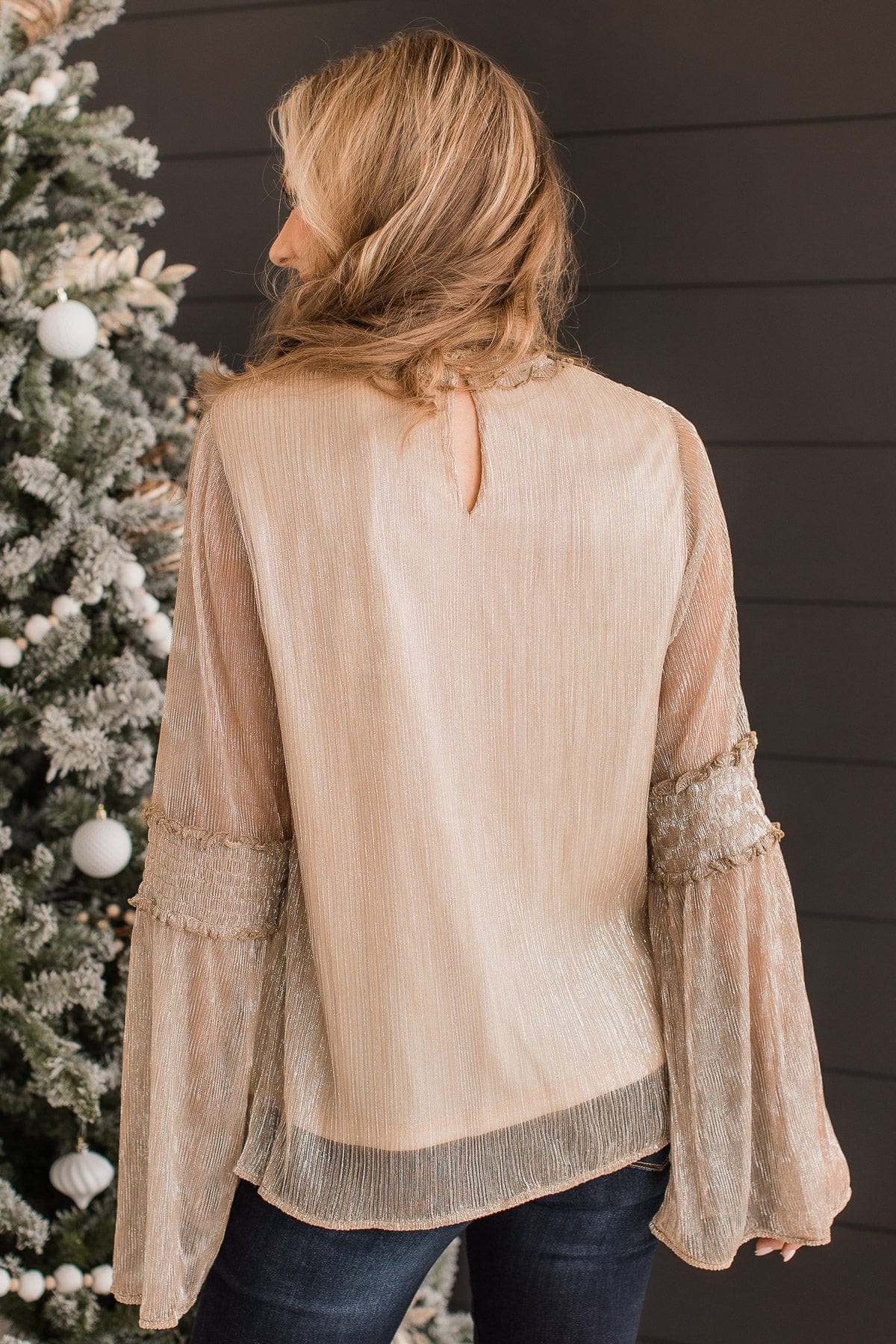 Party Perfection Ruffle Blouse- Champagne