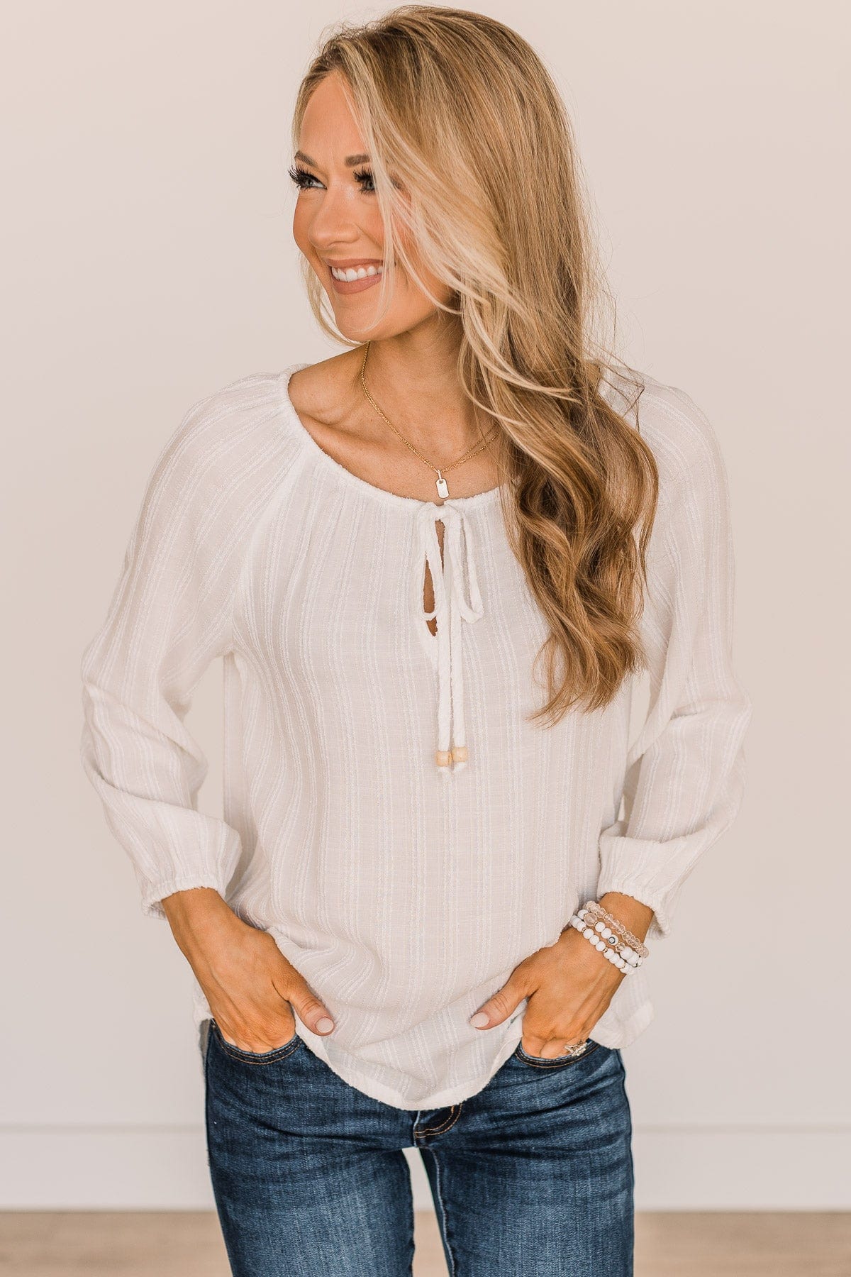 For The Record Striped Top- Ivory