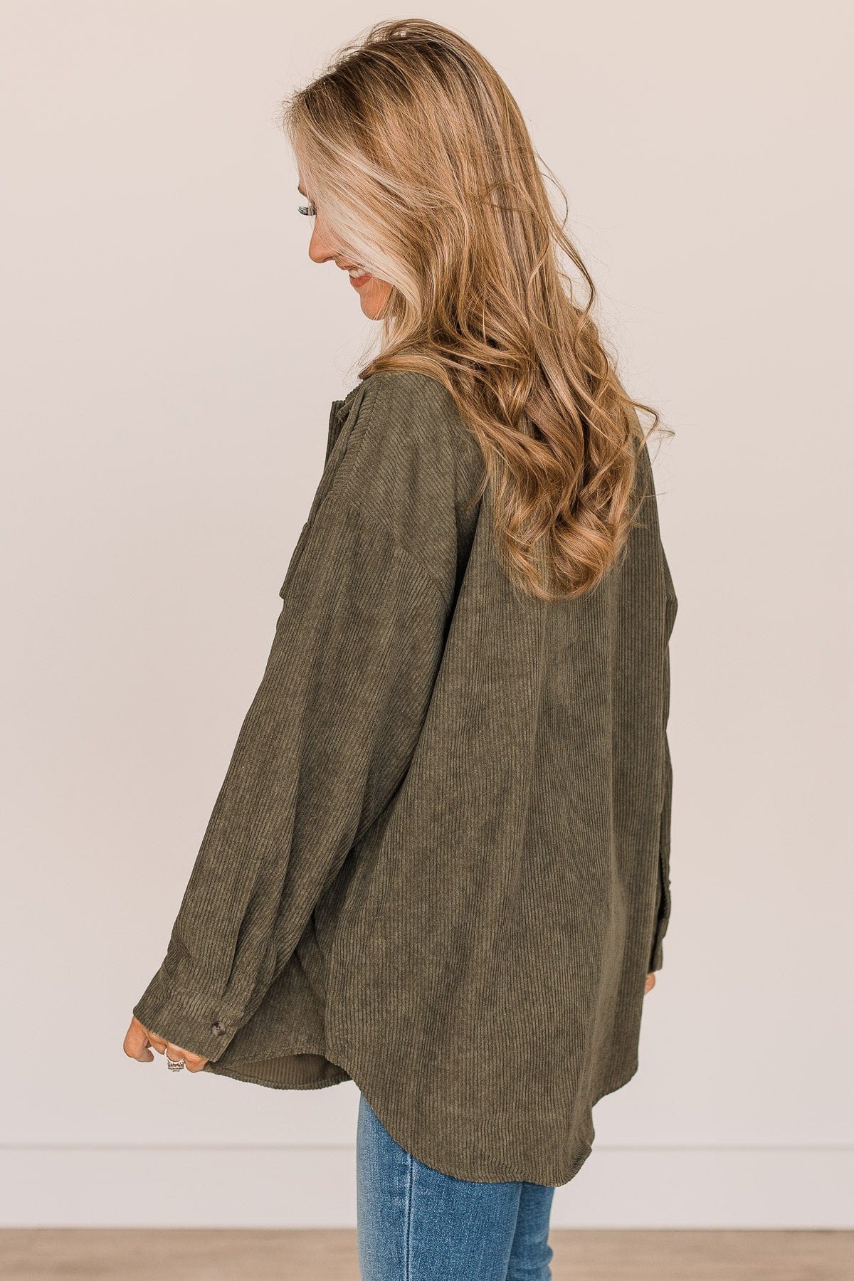 DELICIOUS CORDUROY SET UP デリシャツ サイズＬ Tell It All Lightweight Corduroy Shacket- Olive & White