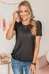 Own The Evening Short Sleeve Shimmer Top- Black