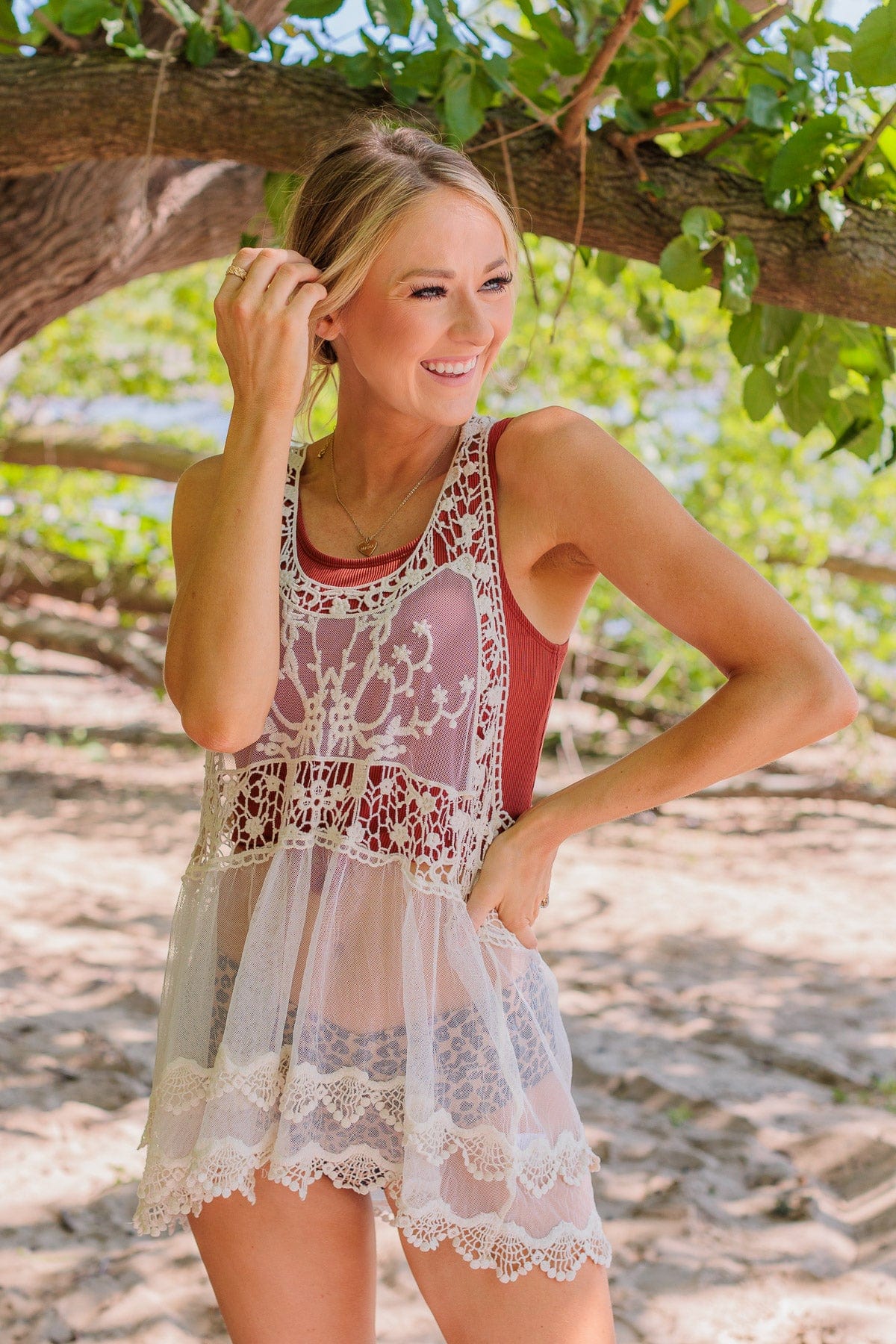 Shine Like The Sun Mesh & Lace Cover Up- Ivory