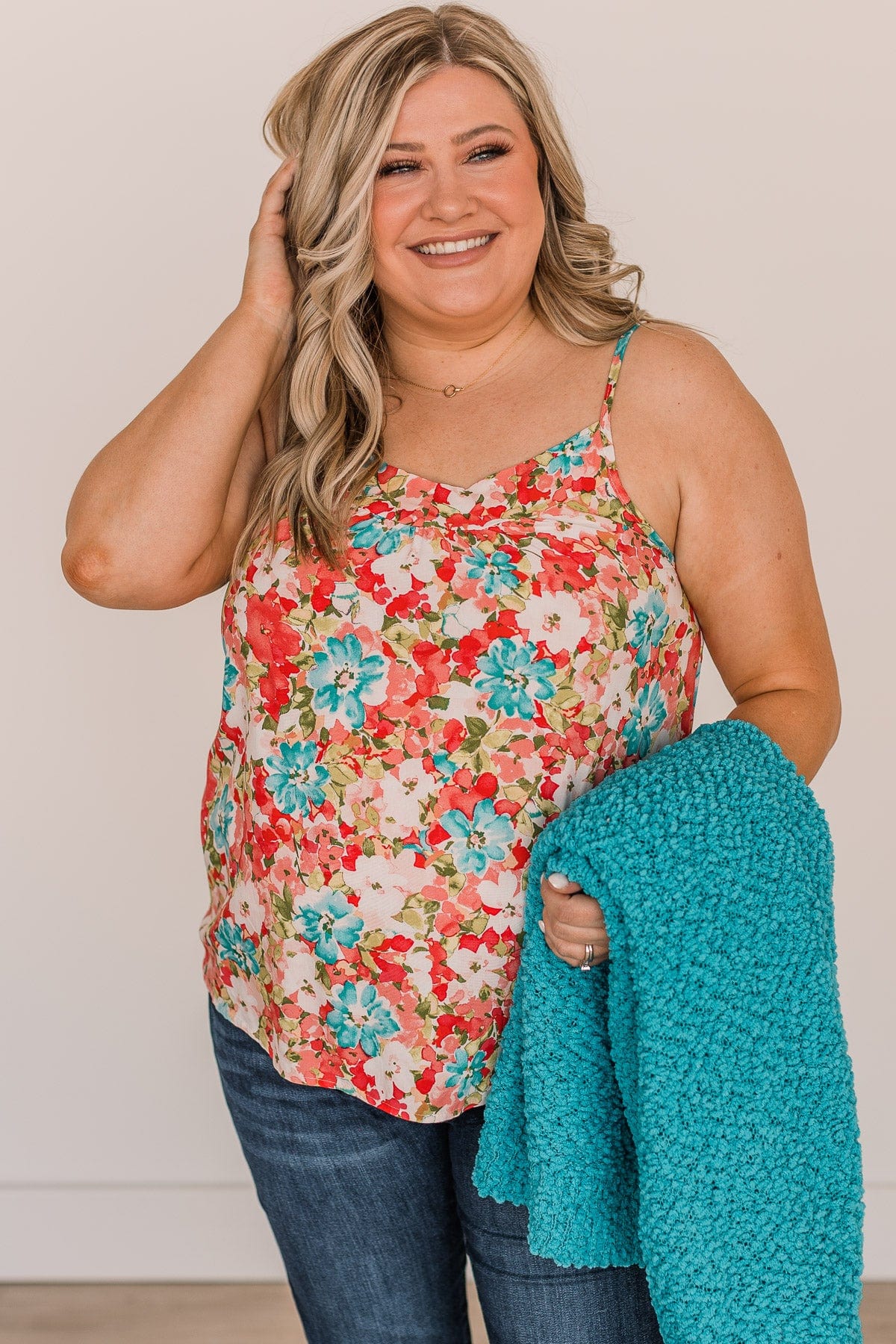 Lost In The Flowers Tank Top- Coral & Blue