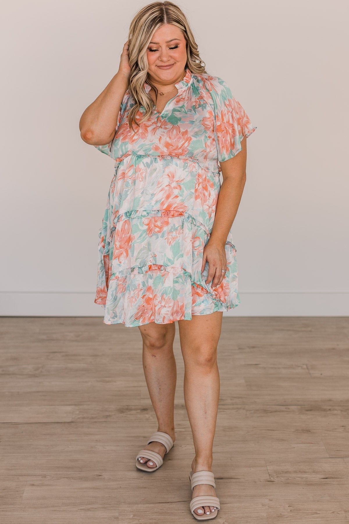 Cherish The Thought Floral Dress- Peach & Turquoise