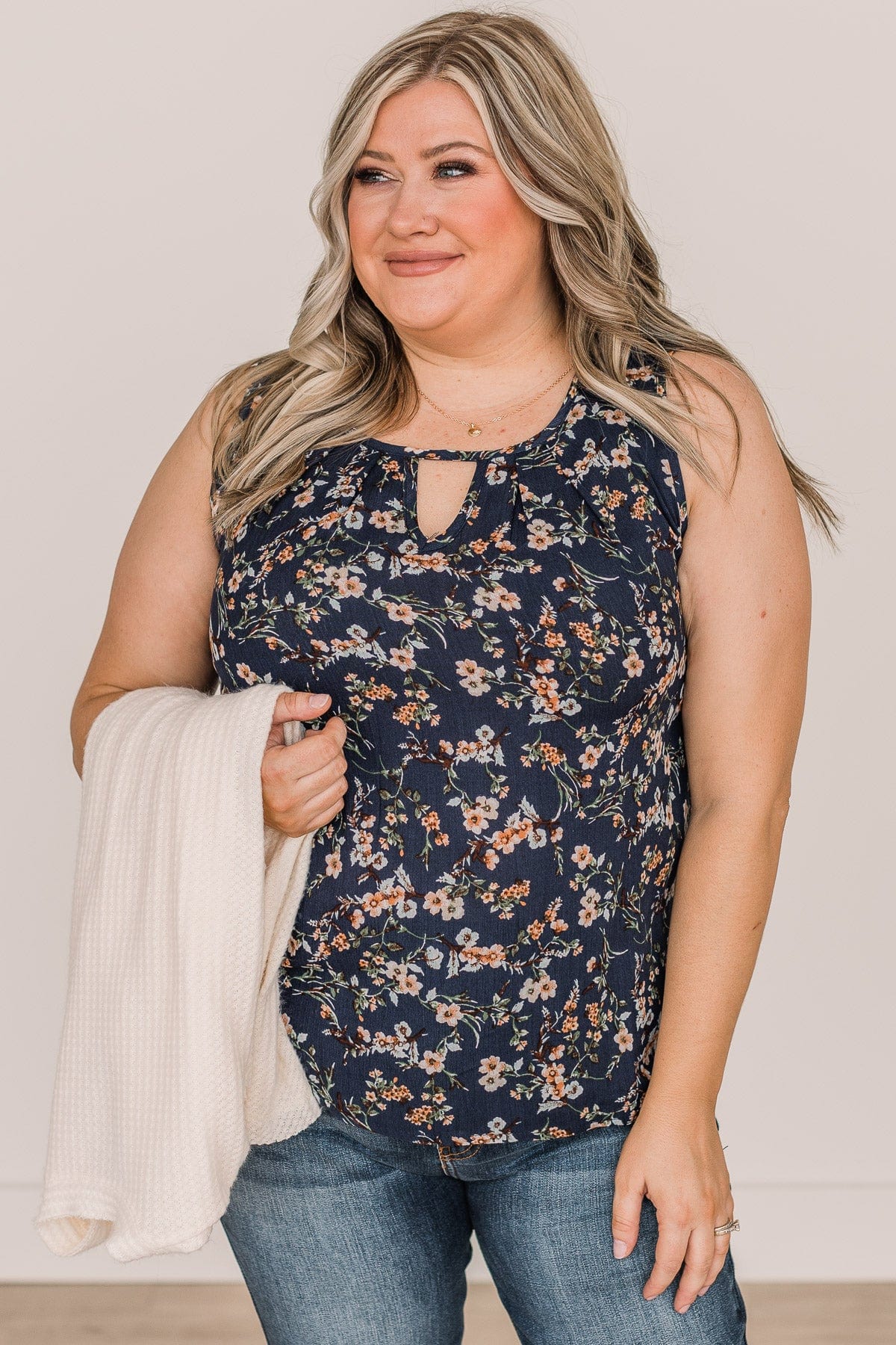 Time To Blossom Floral Tank Top- Navy