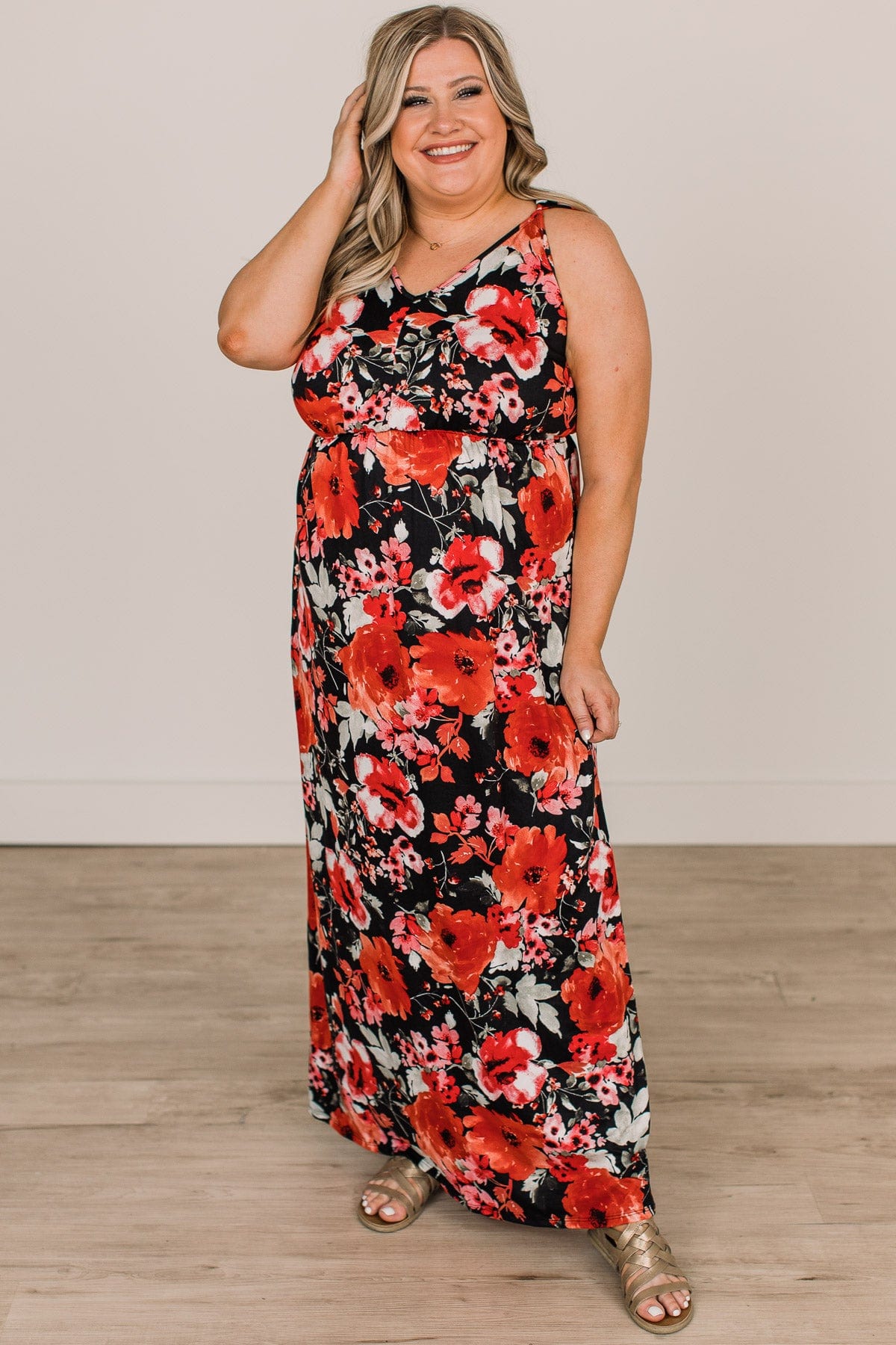 Keep On Dancing Floral Maxi Dress- Black Red - Main Image