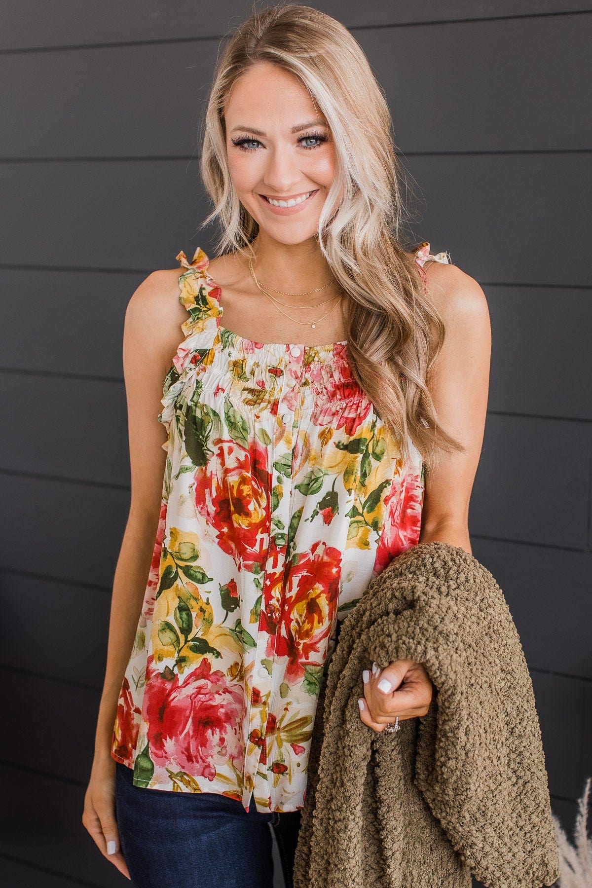 Sweet As Spring Floral Tank Top- Ivory & Pink