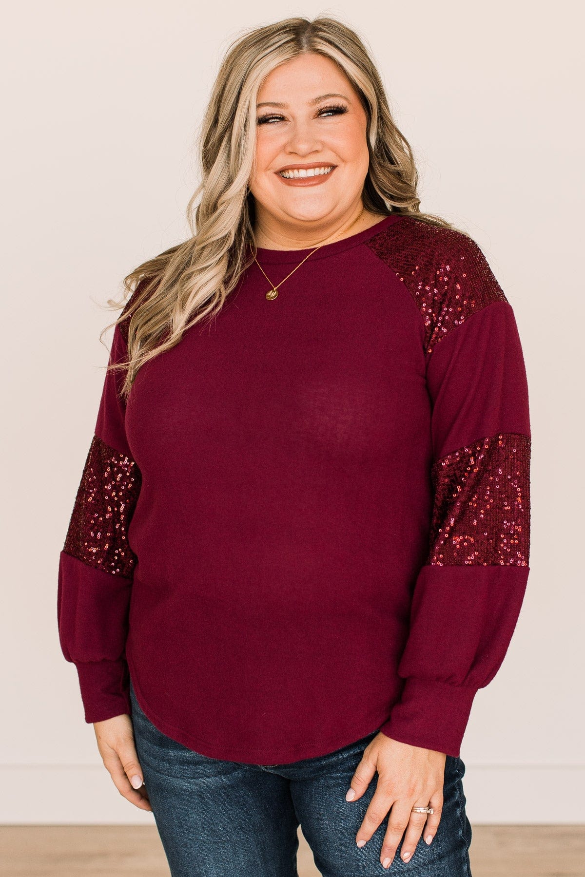 Special Moments Sequin Top- Burgundy