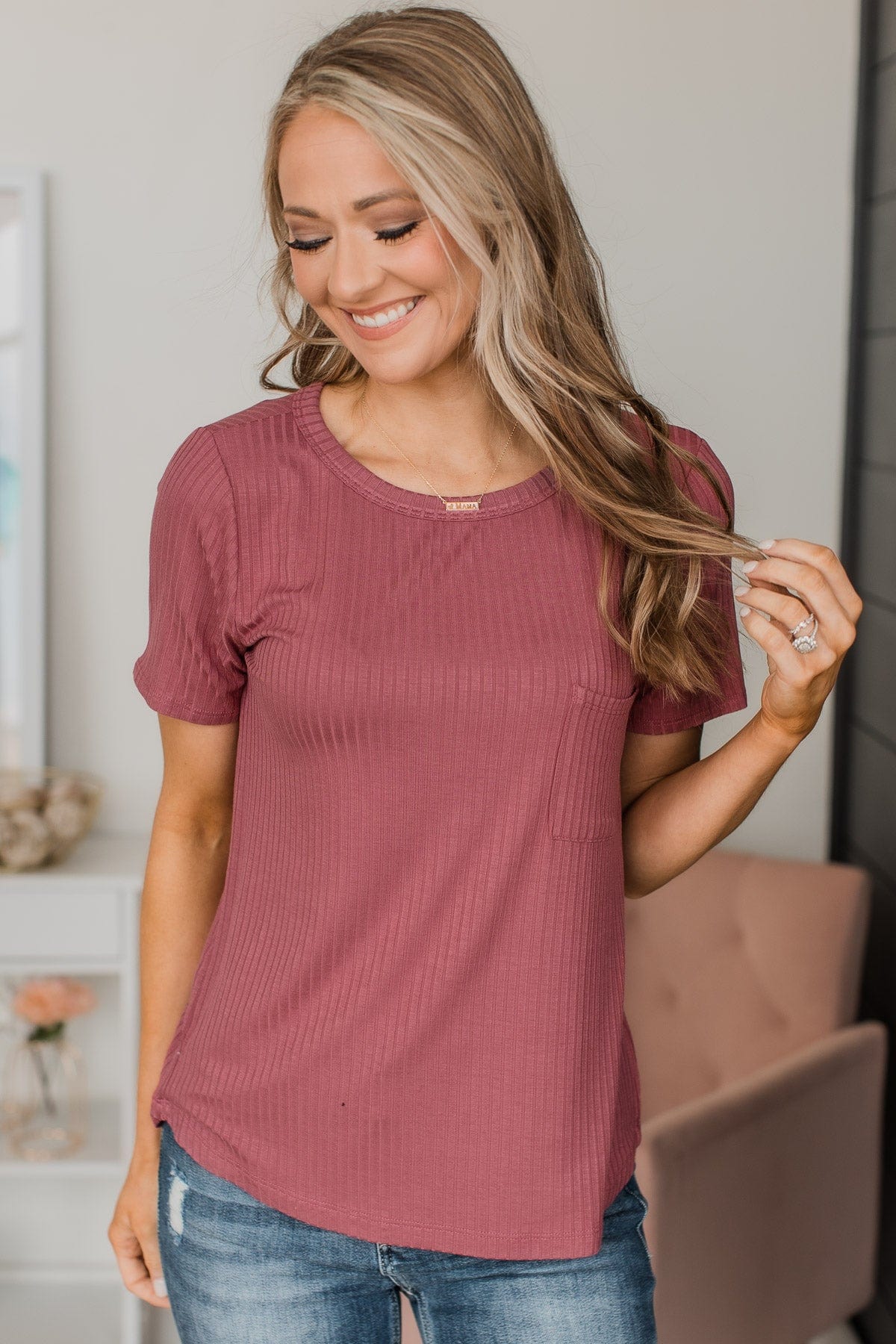 Smiles For Days Ribbed Knit Top- Marsala