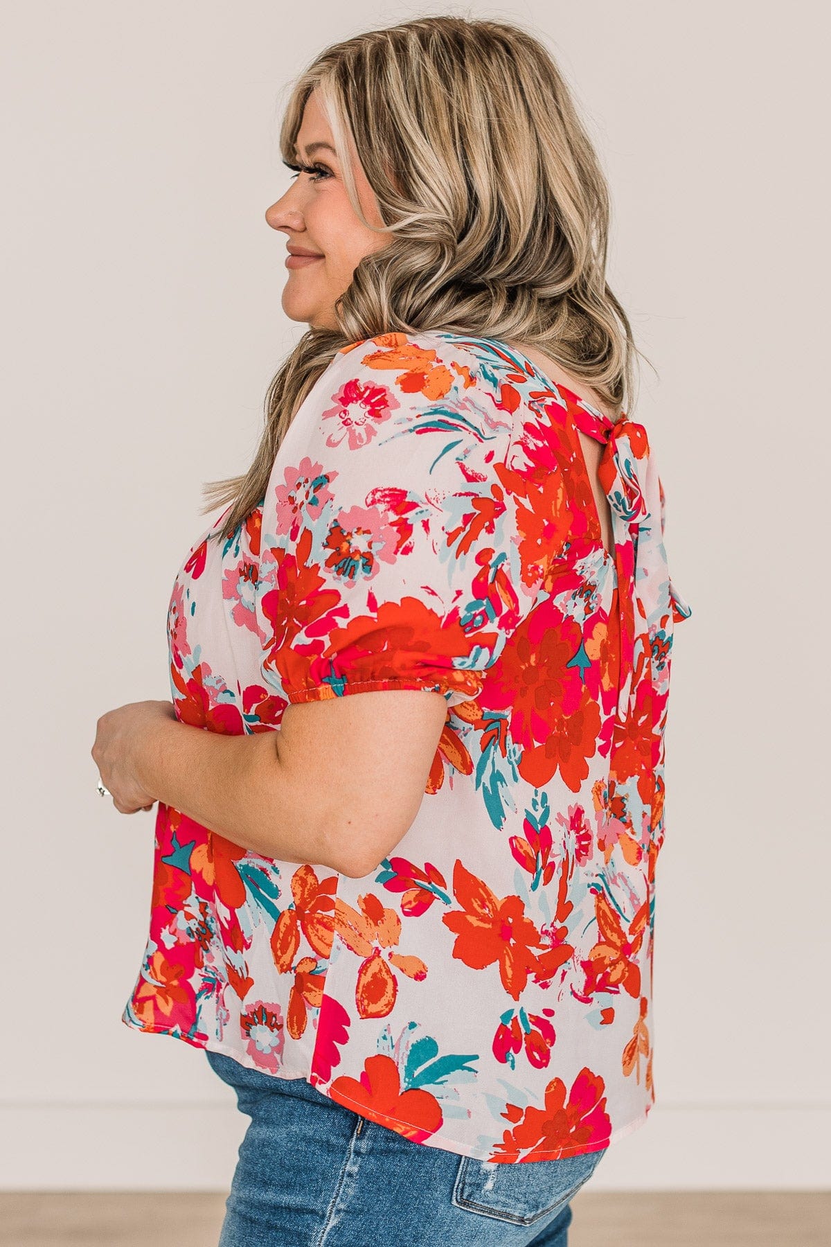 Excellent Taste Floral Blouse- Ivory, Red, & Turquoise