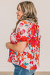 Excellent Taste Floral Blouse- Ivory, Red, & Turquoise