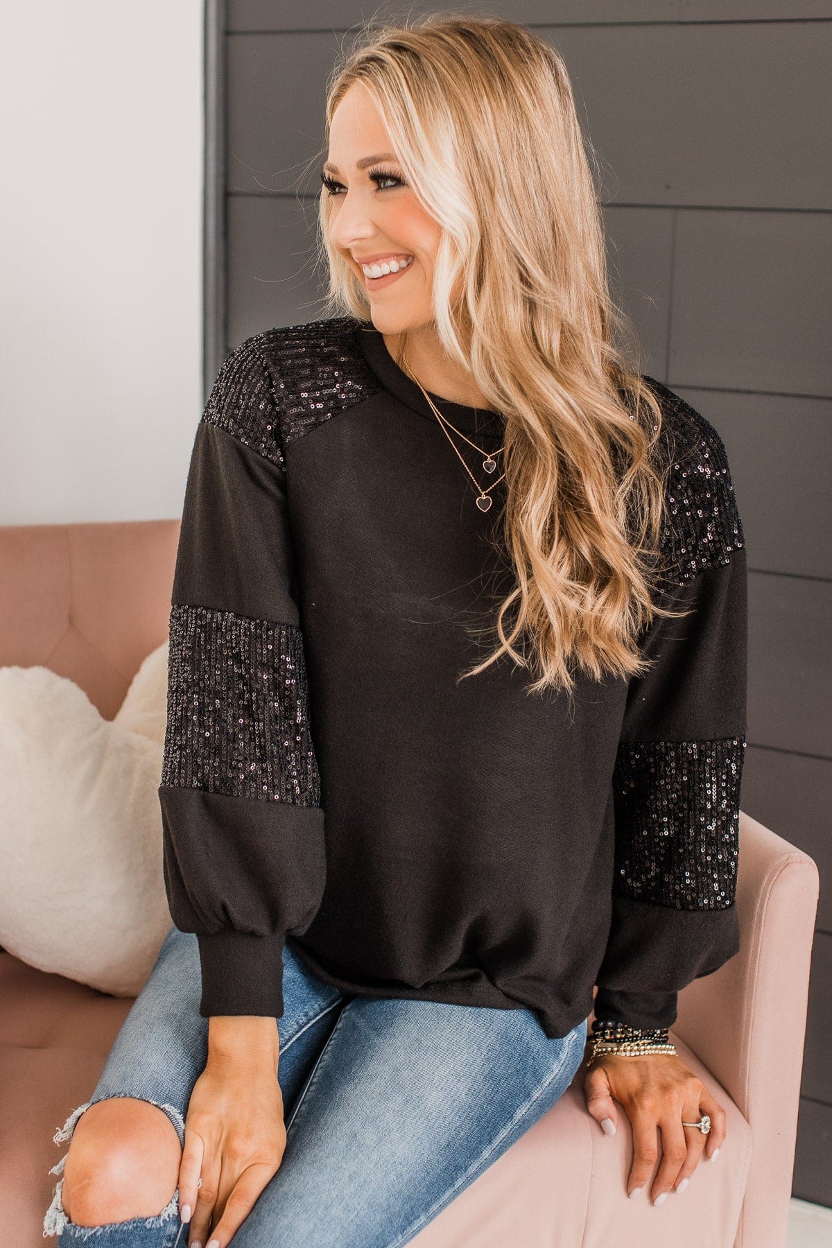 Special Moments Sequin Top- Black
