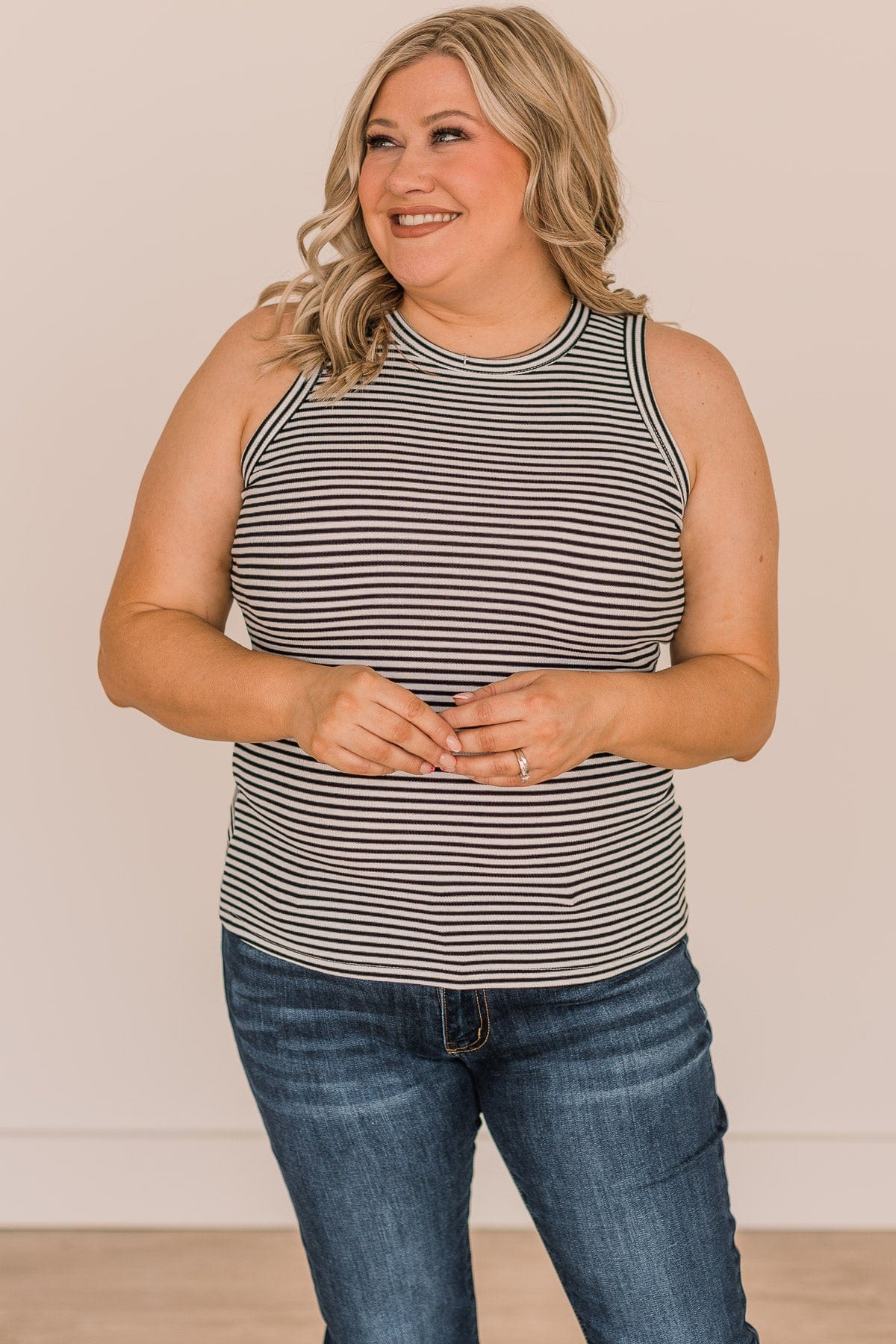 Dropping Hints Striped Tank Top- Ivory & Black