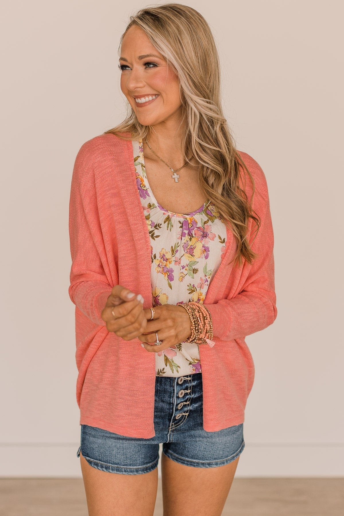 Heart Of Fire Open Front Knit Cardigan- Light Coral