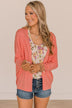 Heart Of Fire Open Front Knit Cardigan- Light Coral
