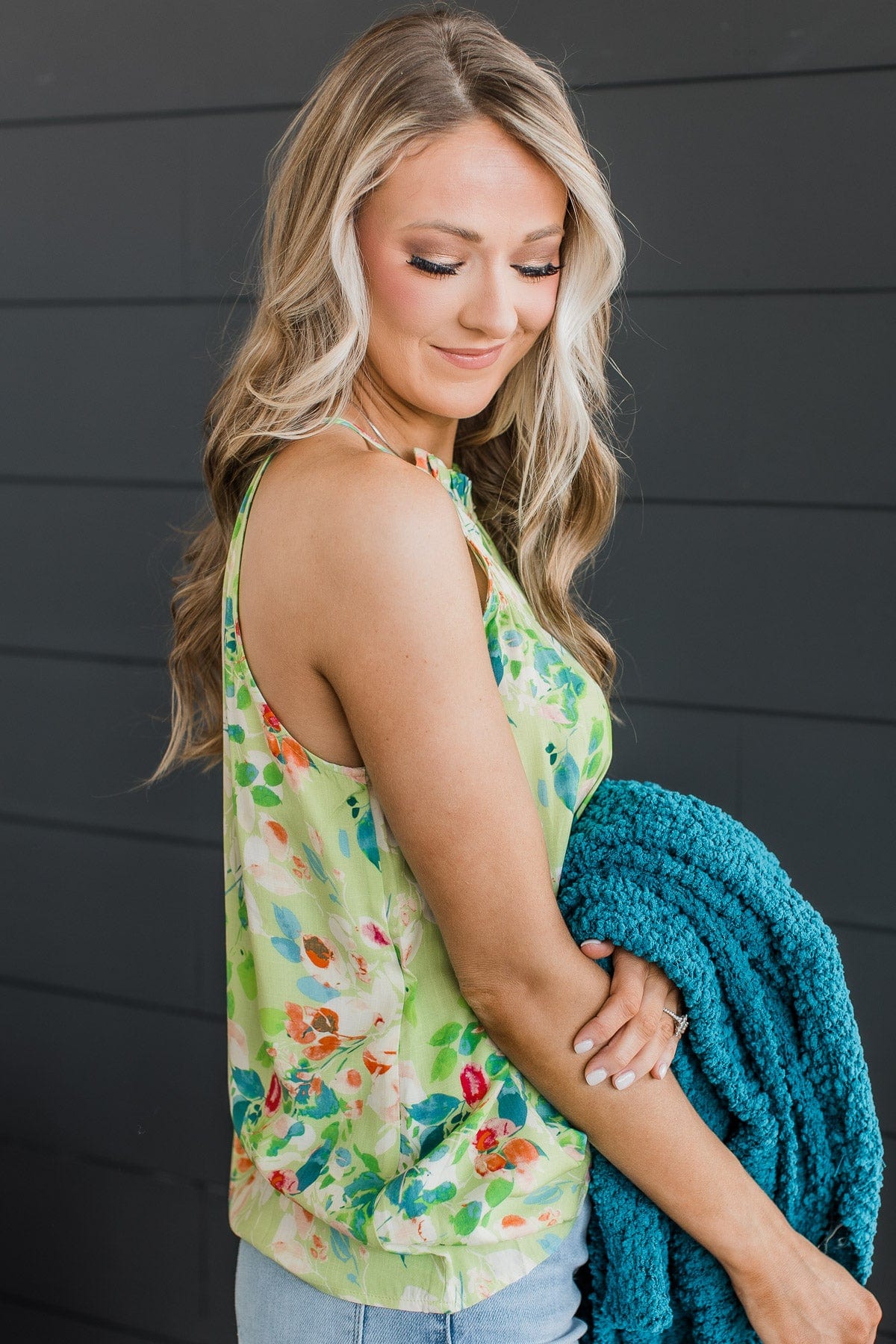 Watch Me Bloom Floral Tank Top- Lime Green