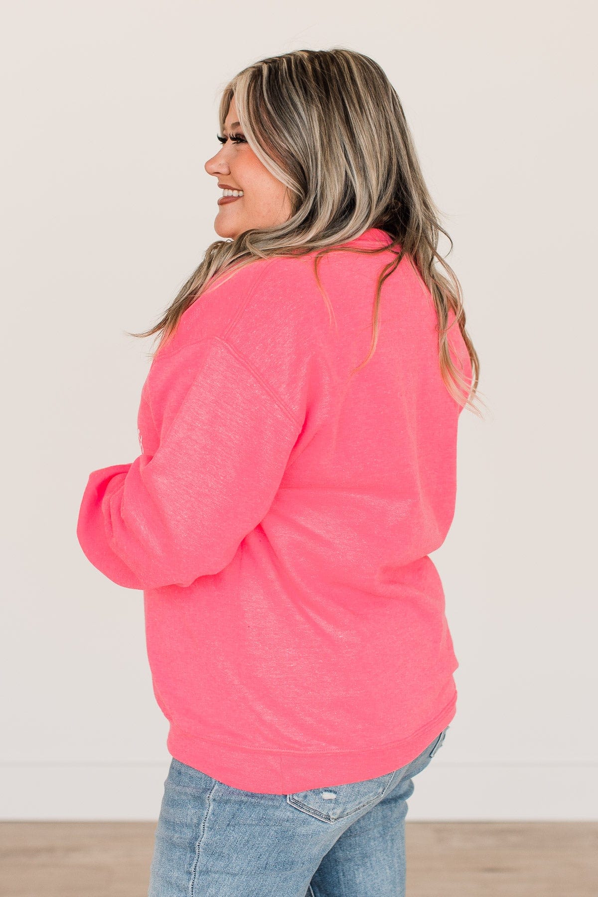 "Farm Fresh Christmas Trees" Graphic Crewneck- Neon Pink
