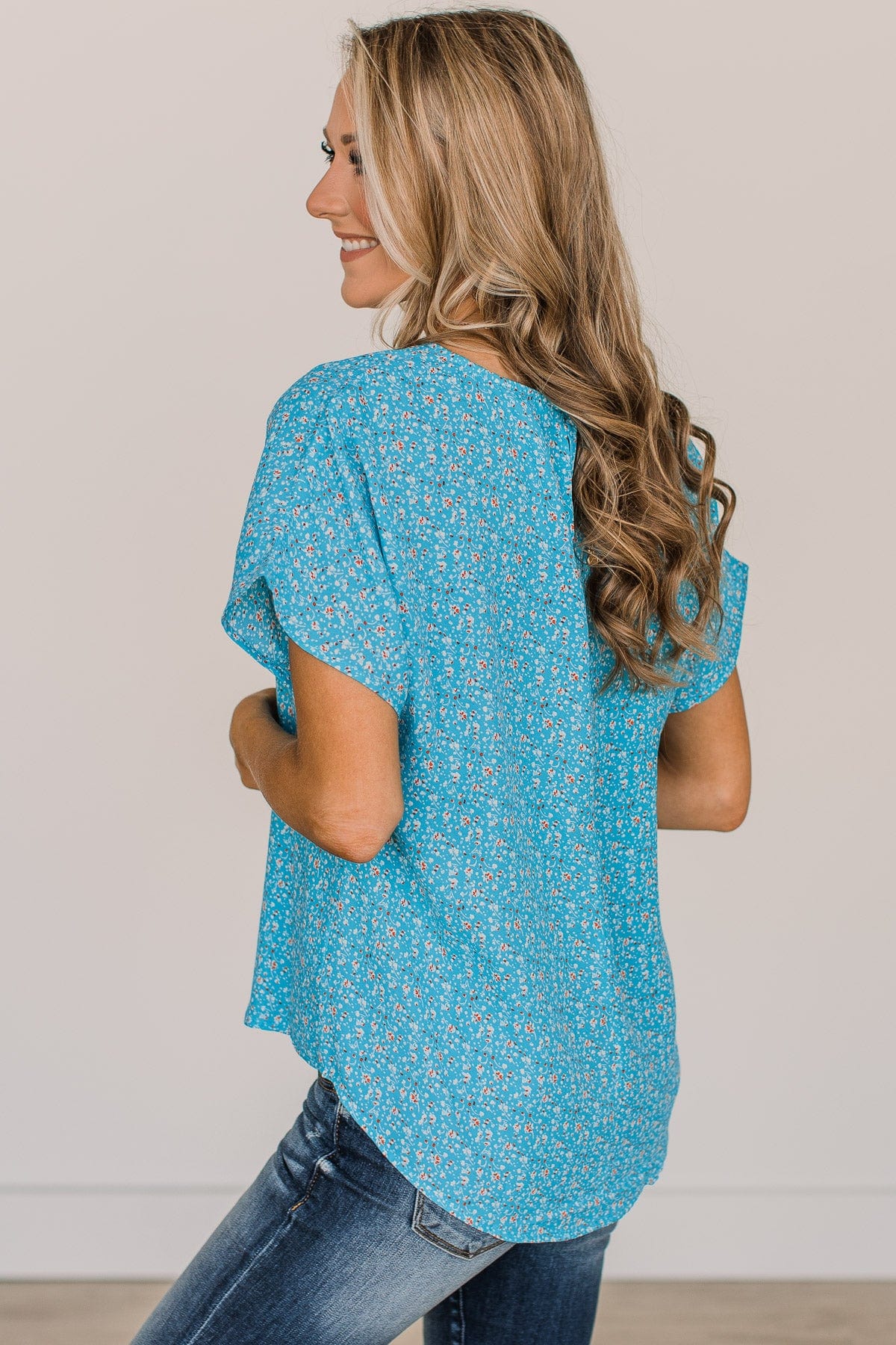 Blissful Days Floral Top- Blue