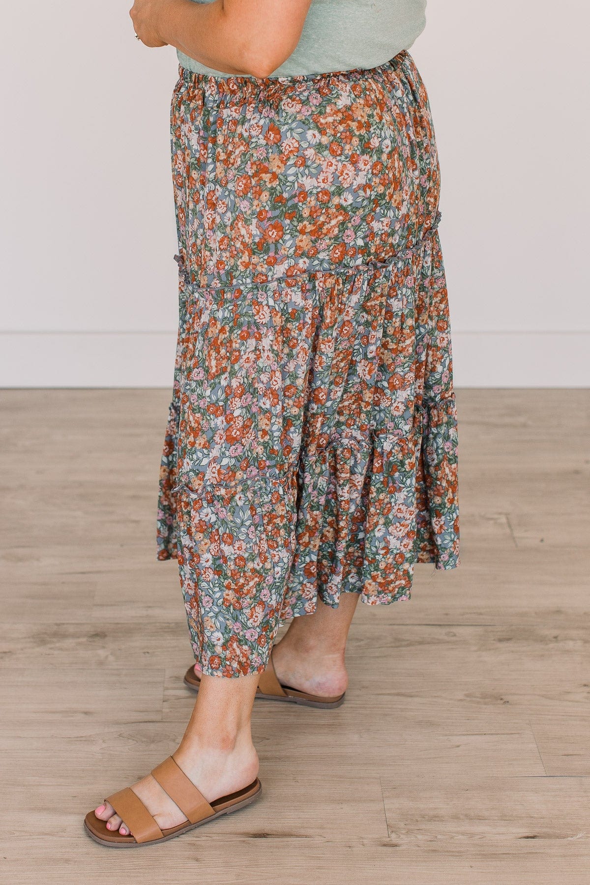 Like A Wildflower Floral Skirt- Grey & Rust