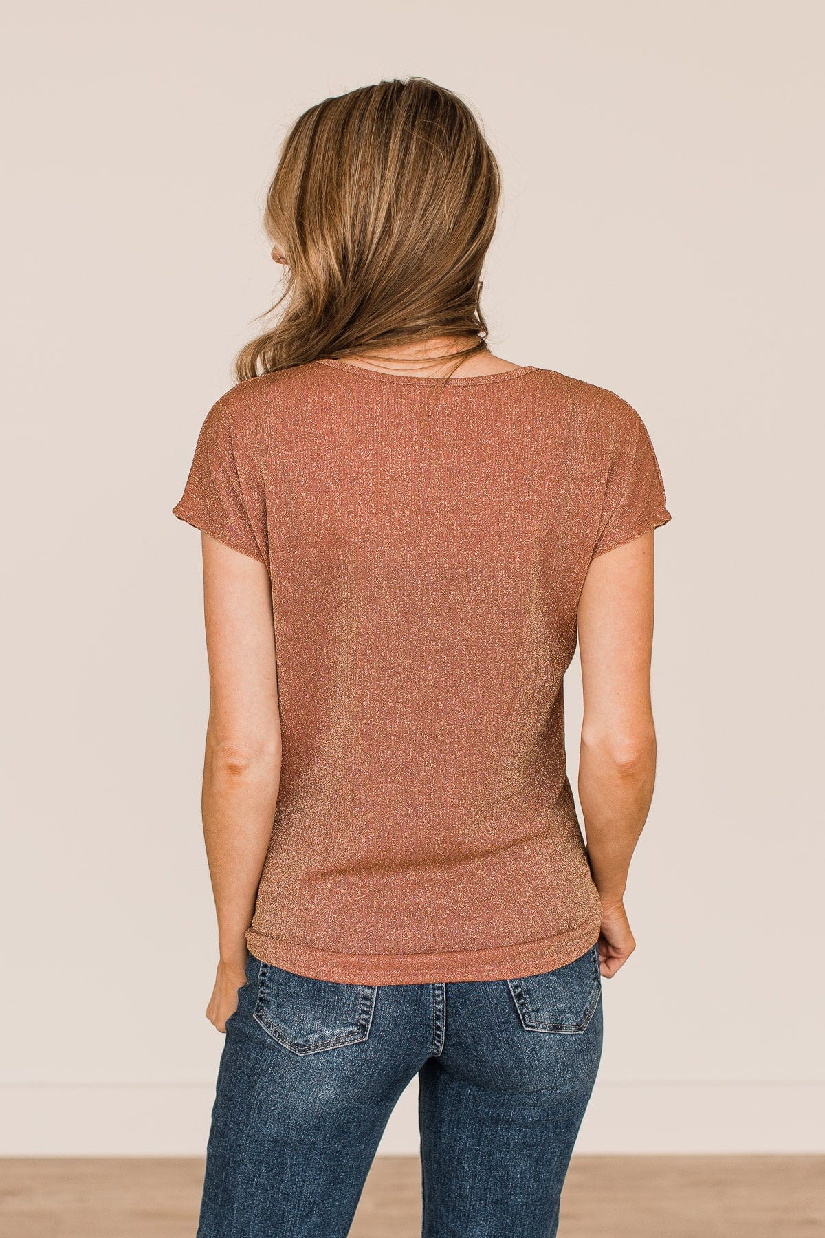 Cue The Confetti Shimmer Top- Mauve & Gold