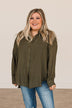 Just Getting Good Button Top- Dark Olive