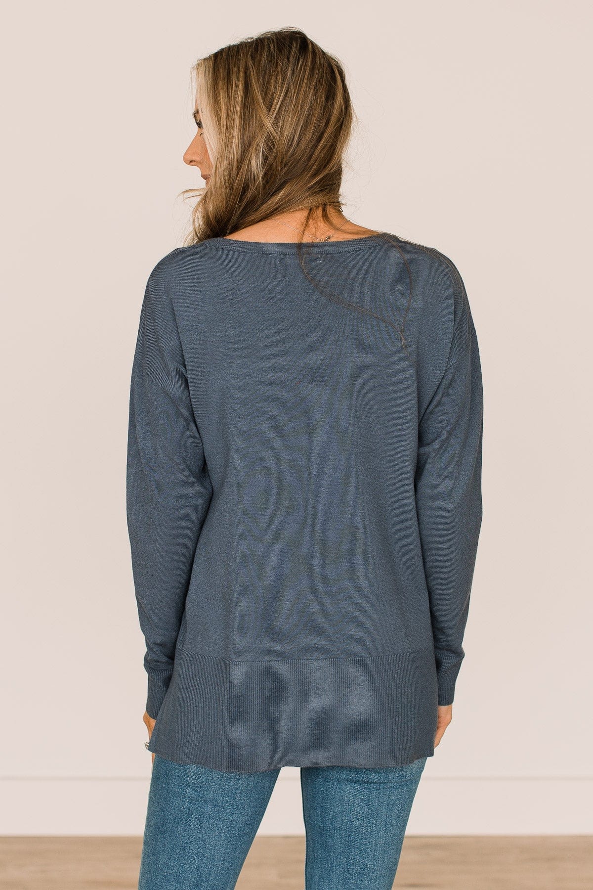 Open To Love Lightweight Knit Sweater- Denim Blue