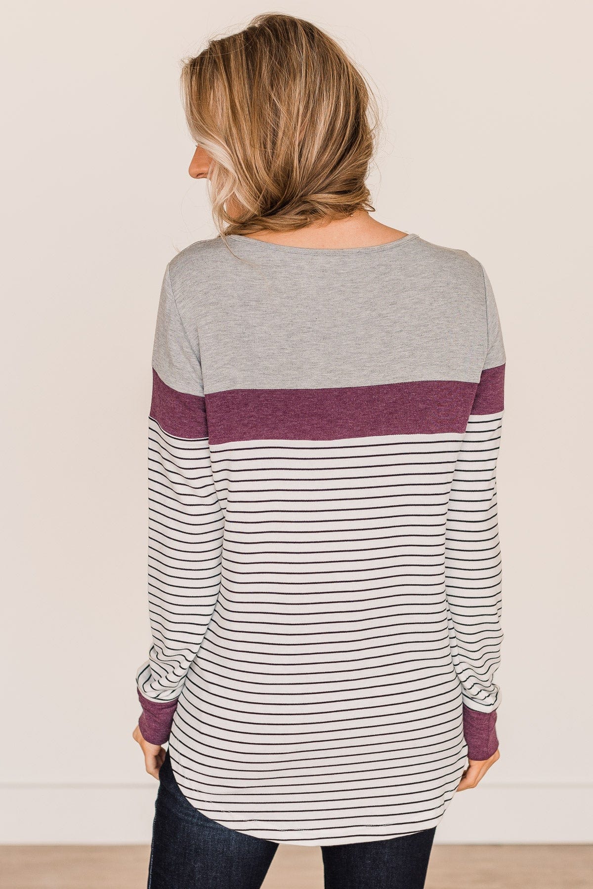 Sweet In Stripes Color Block Top- Ivory & Plum